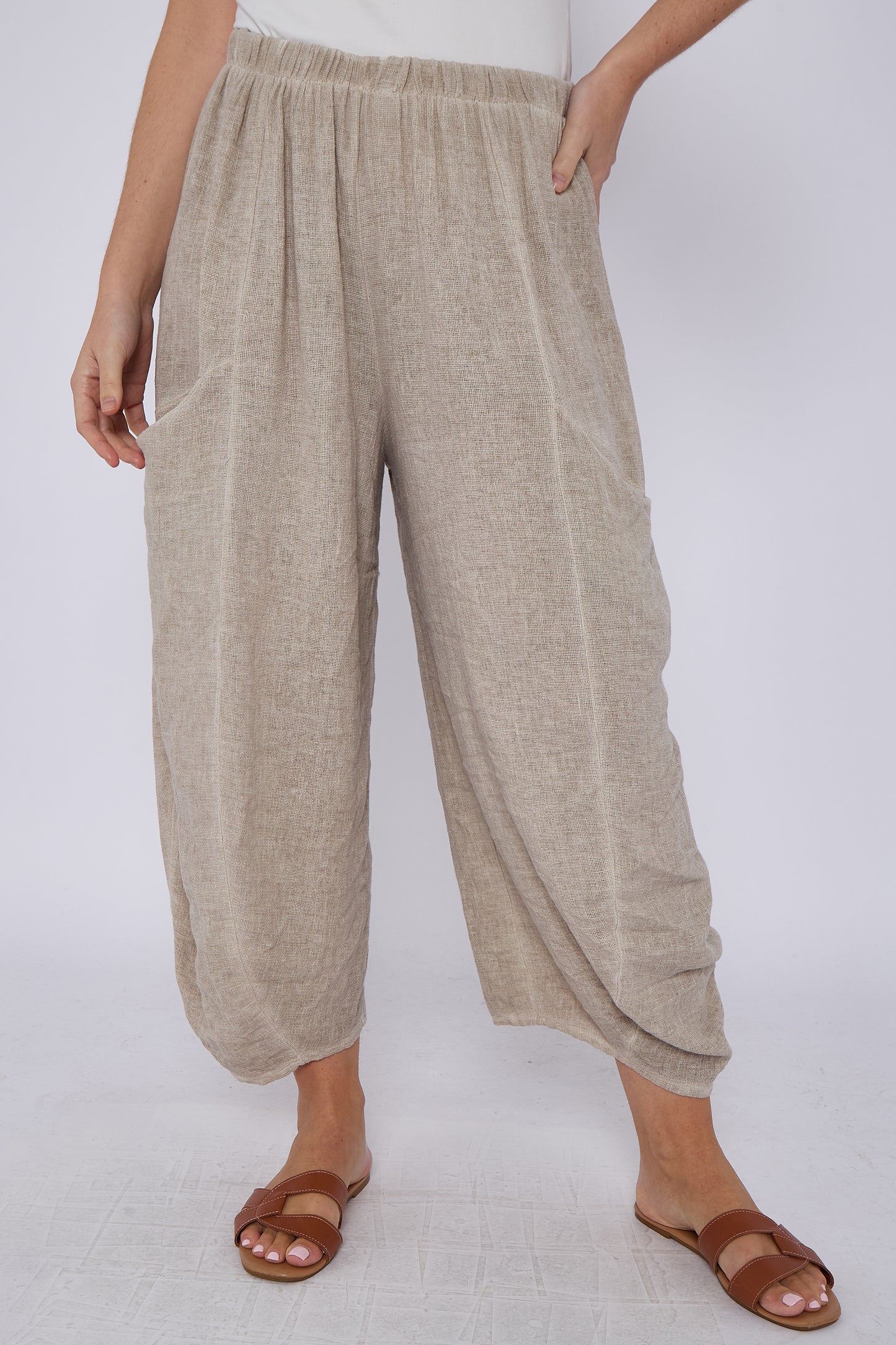 WASHED LINEN FRONT POCKET TROUSERS