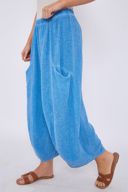 WASHED LINEN FRONT POCKET TROUSERS