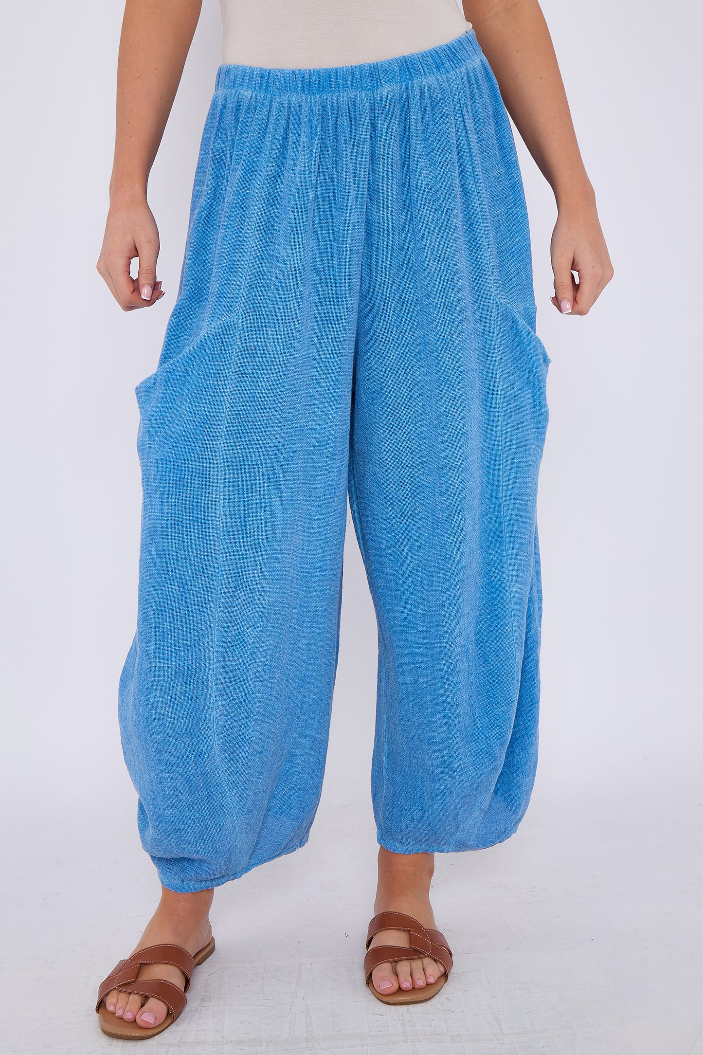 WASHED LINEN FRONT POCKET TROUSERS