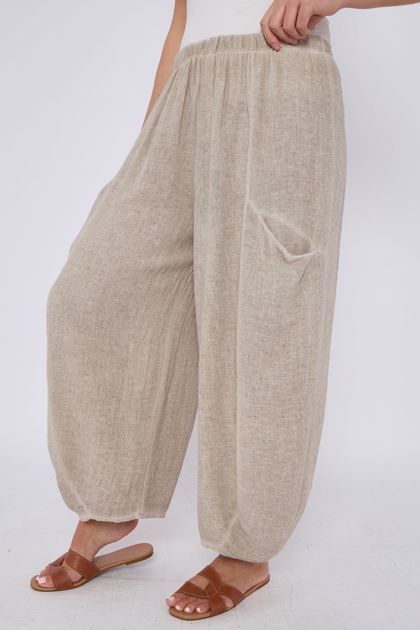WASHED LINEN FRONT POCKET TROUSERS
