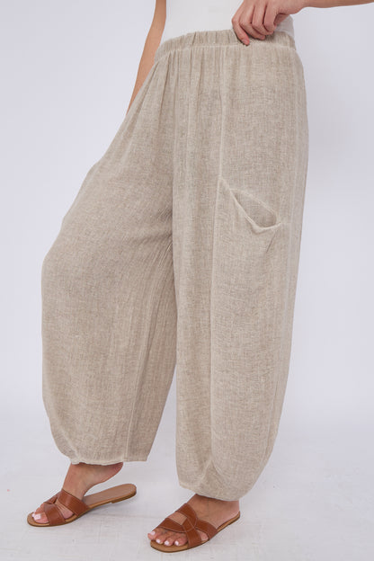 WASHED LINEN FRONT POCKET TROUSERS