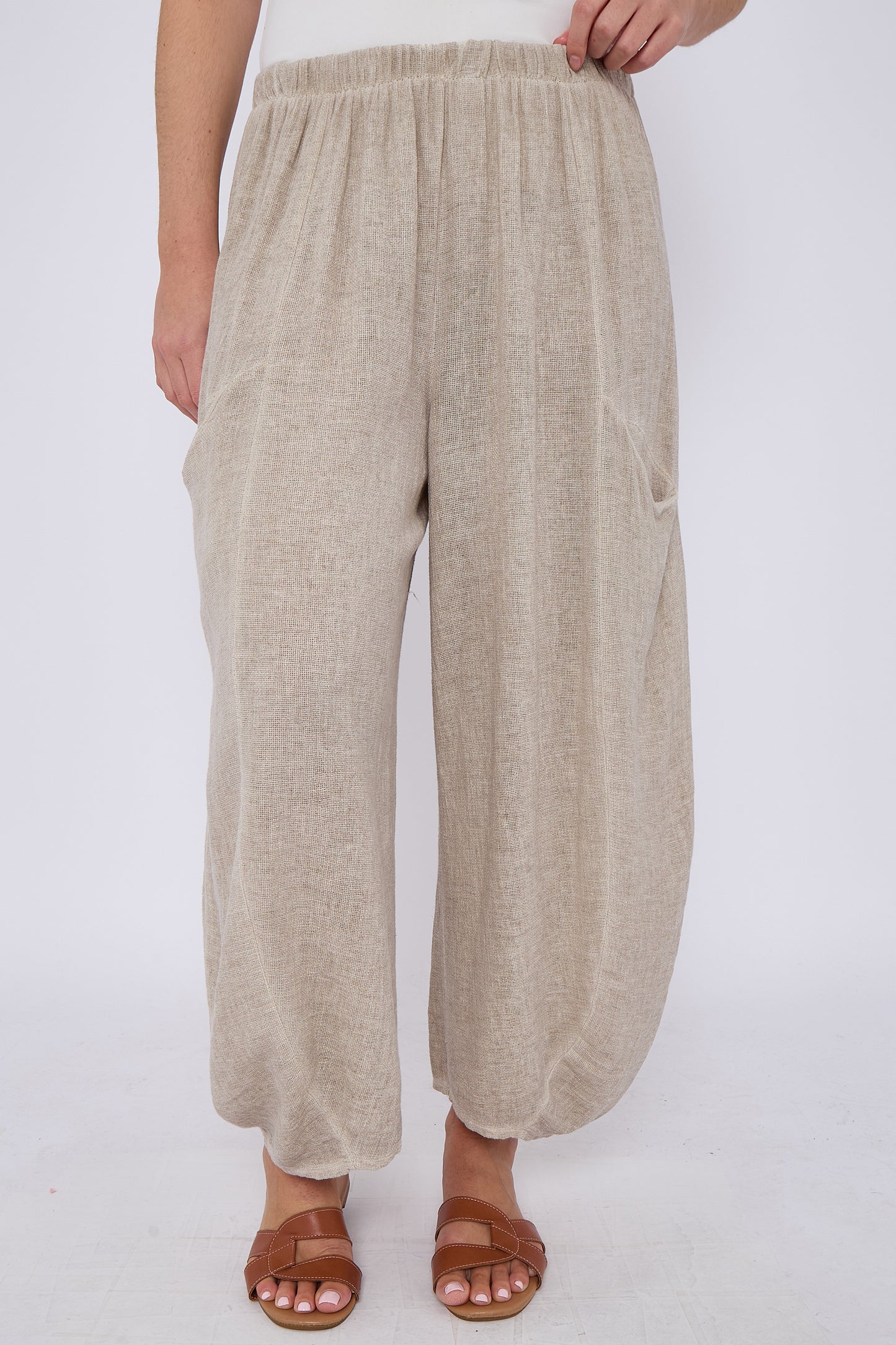 WASHED LINEN FRONT POCKET TROUSERS