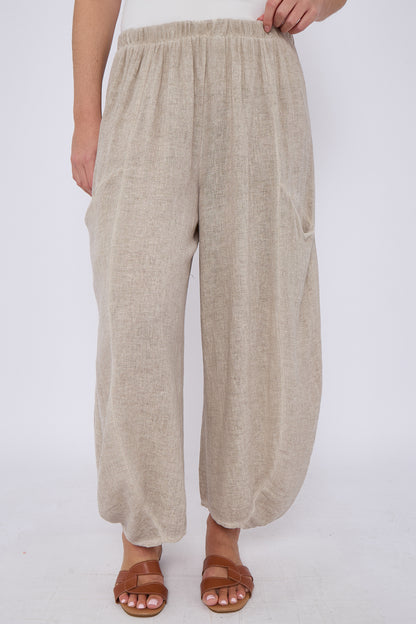 WASHED LINEN FRONT POCKET TROUSERS