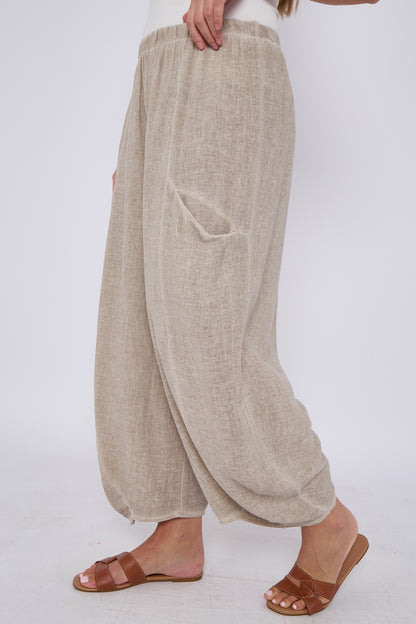 WASHED LINEN FRONT POCKET TROUSERS