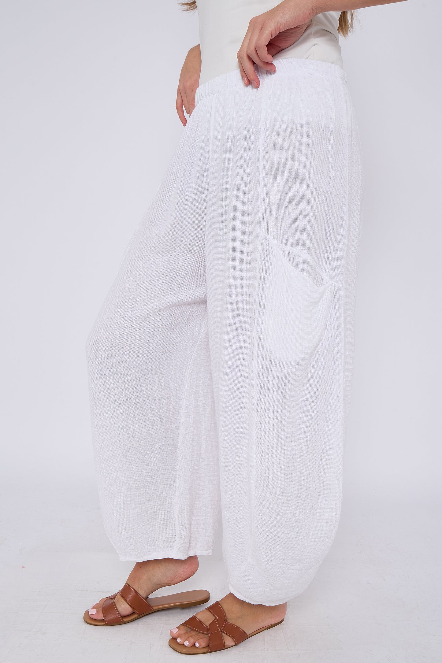 WASHED LINEN FRONT POCKET TROUSERS