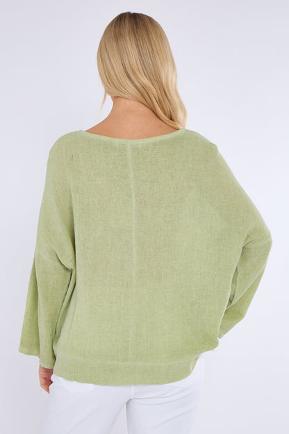 WASHED LINEN RUCHED TIE TOP