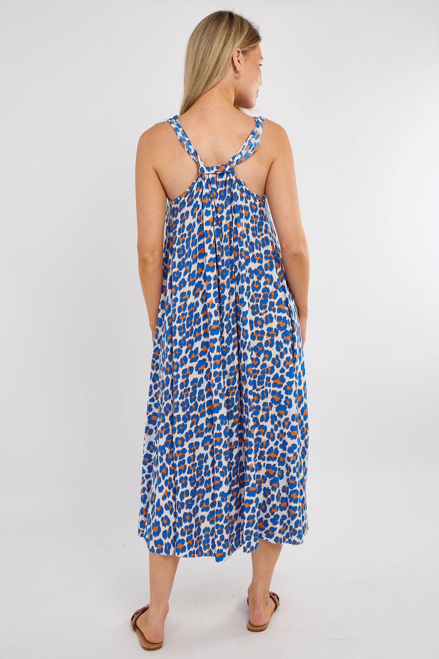 LEOPARD PRINT SLEEVELESS MIDI A-LINE DRESS