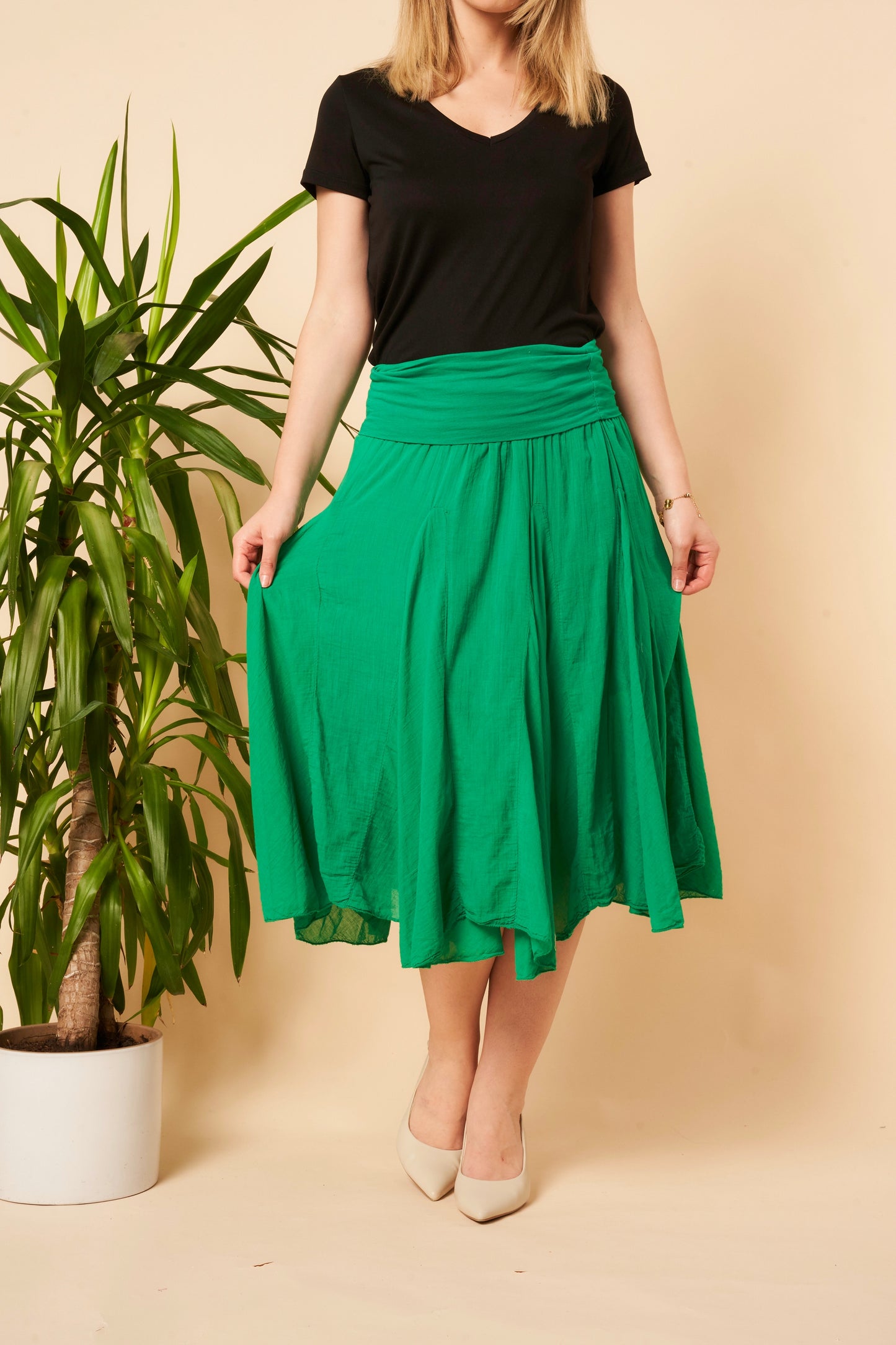 PLEATED COTTON MIDI SKIRT