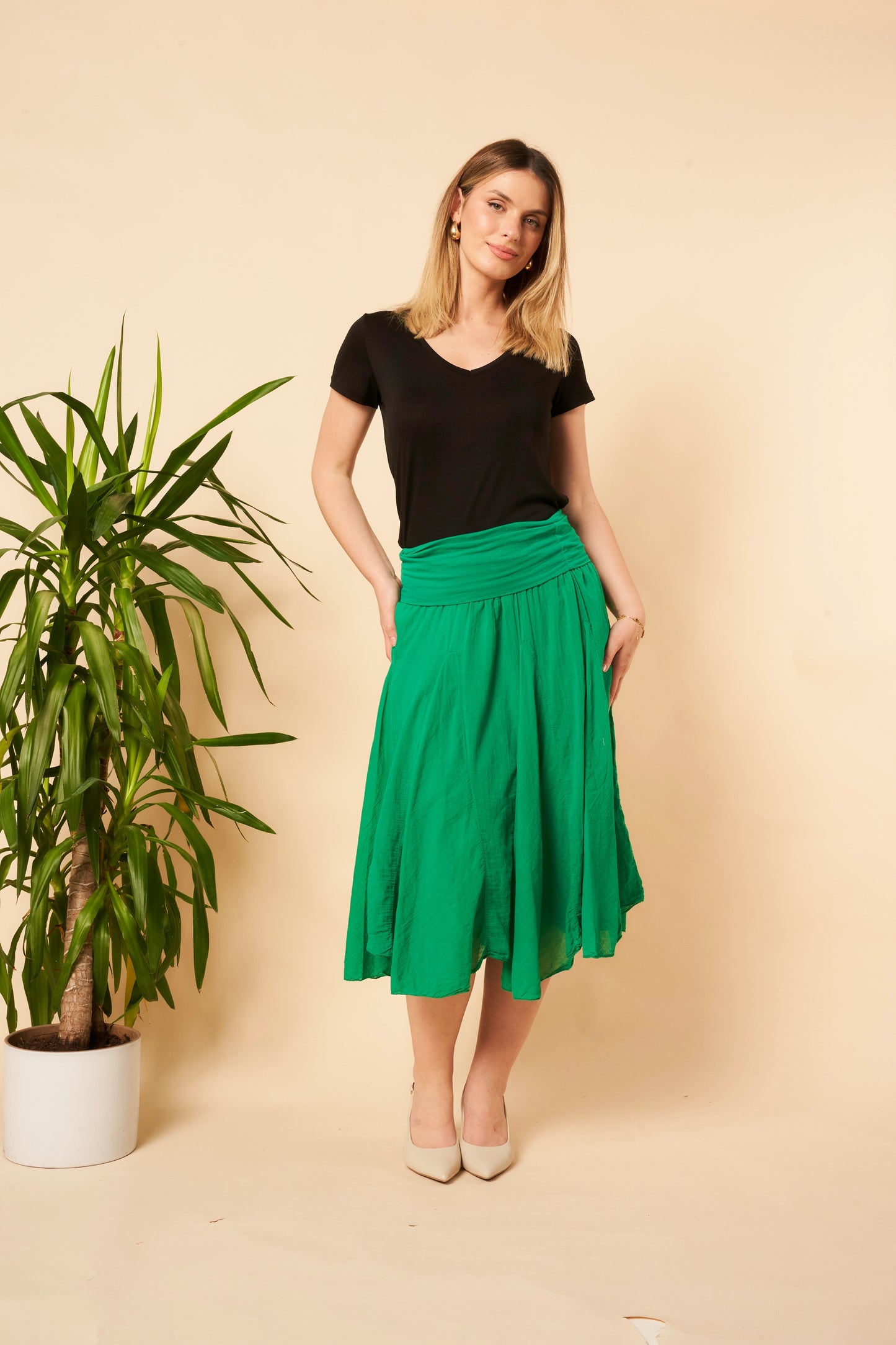 PLEATED COTTON MIDI SKIRT