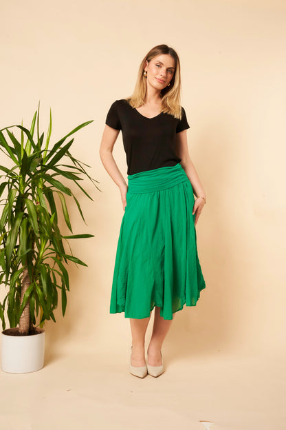 PLEATED COTTON MIDI SKIRT