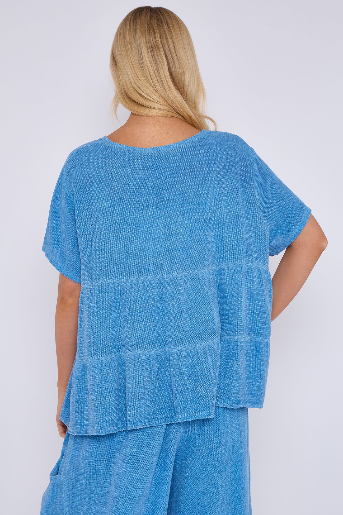 WASHED LINEN BUTTON TIERED TOP