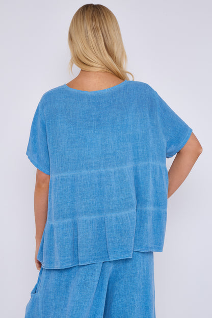 WASHED LINEN BUTTON TIERED TOP