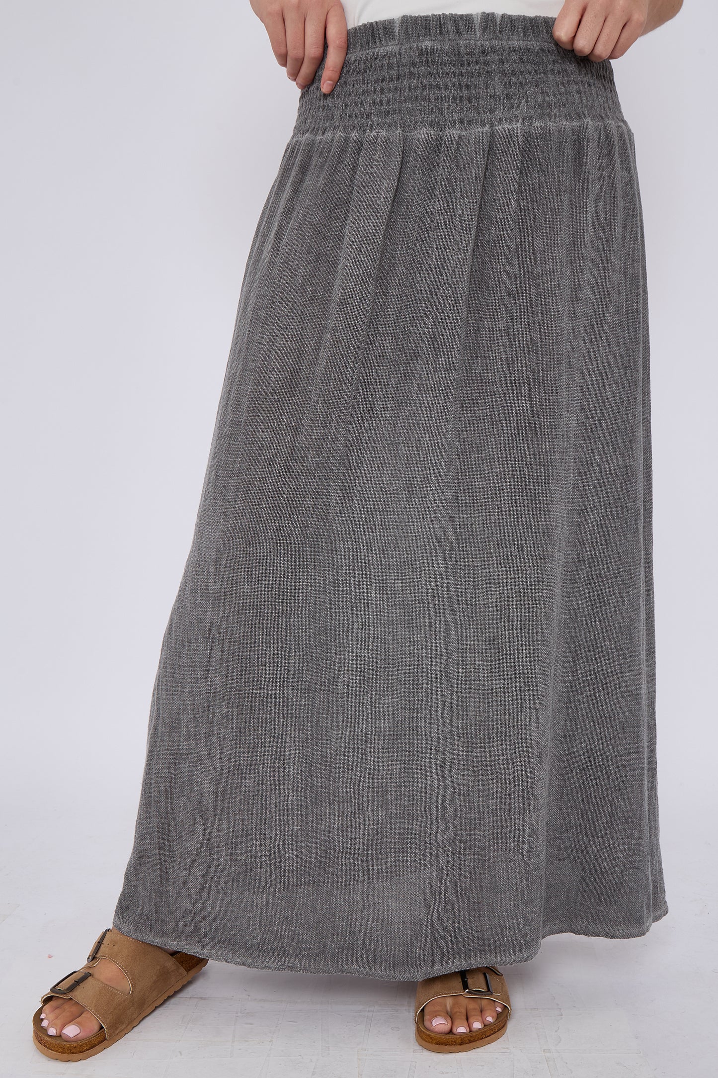 WASHED LINEN ELASTICATED HIGH WAIST SKIRT