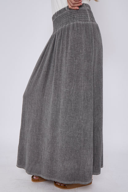 WASHED LINEN ELASTICATED HIGH WAIST SKIRT