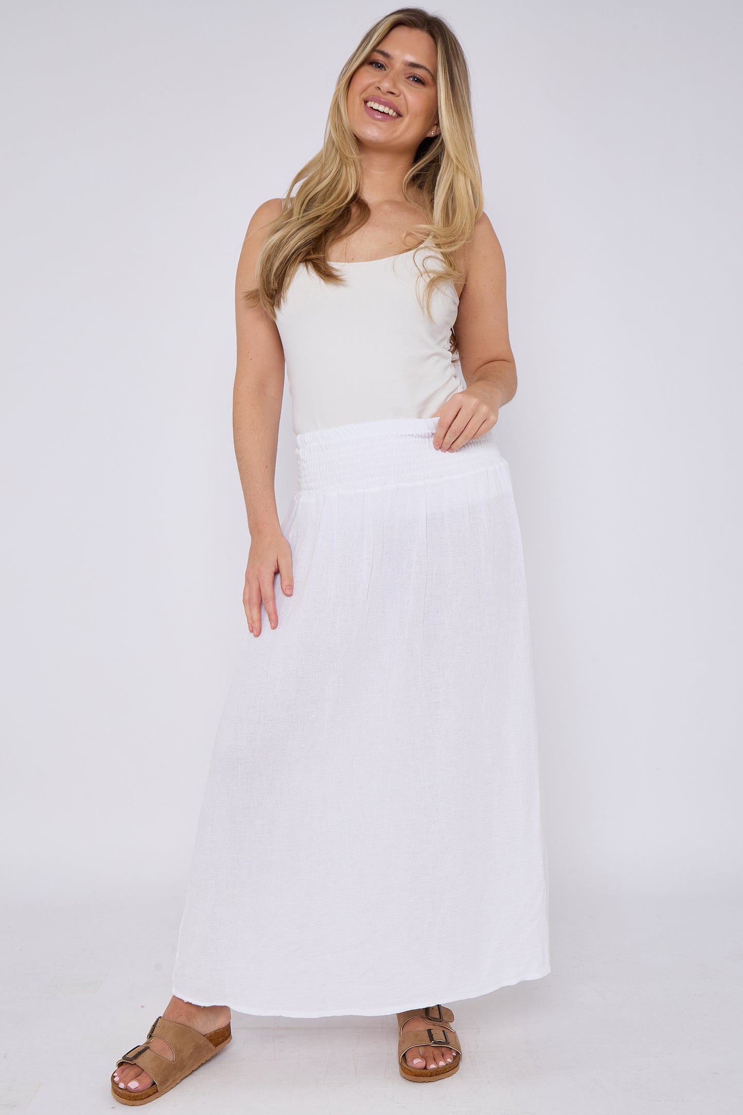 WASHED LINEN ELASTICATED HIGH WAIST SKIRT