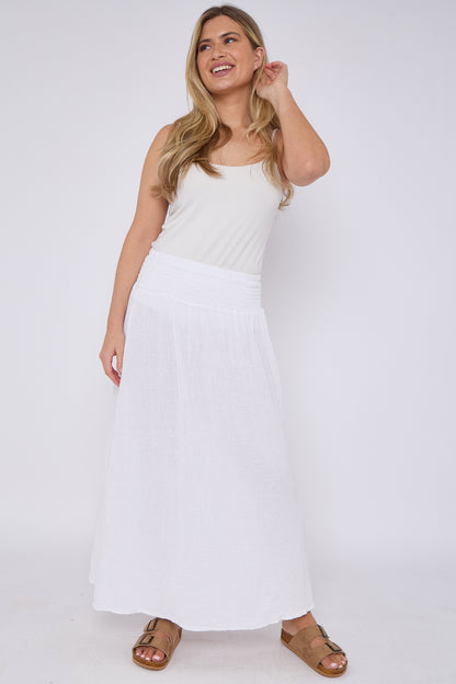 WASHED LINEN ELASTICATED HIGH WAIST SKIRT