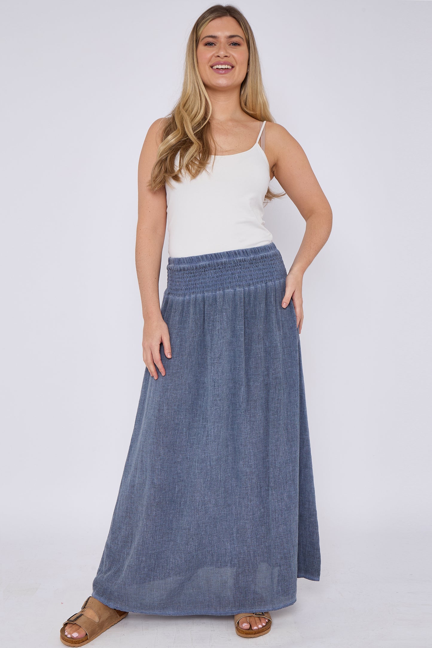 WASHED LINEN ELASTICATED HIGH WAIST SKIRT