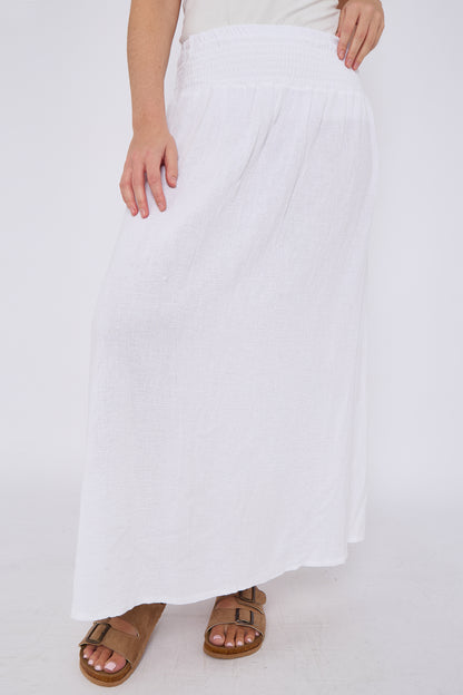 WASHED LINEN ELASTICATED HIGH WAIST SKIRT