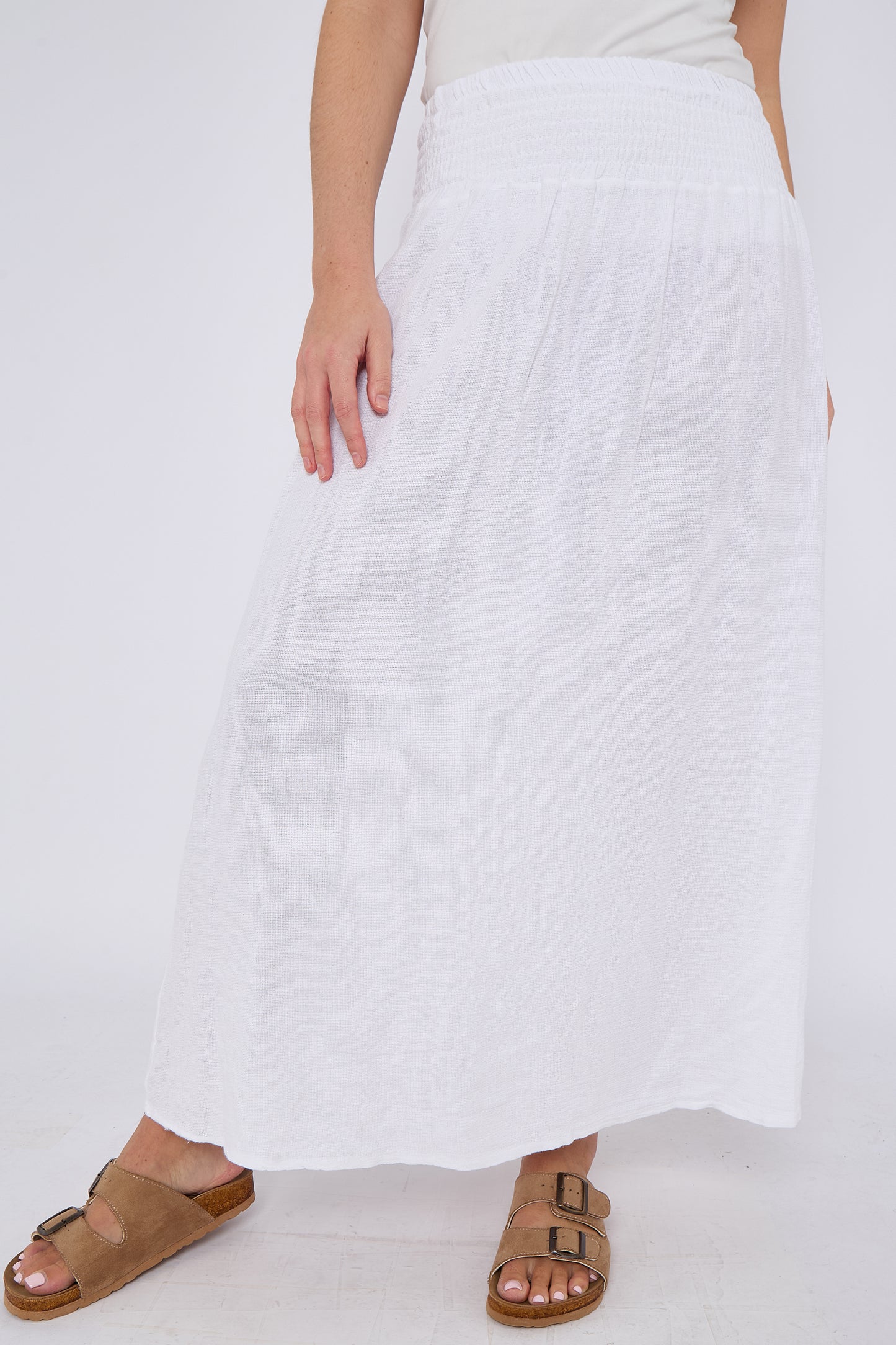 WASHED LINEN ELASTICATED HIGH WAIST SKIRT