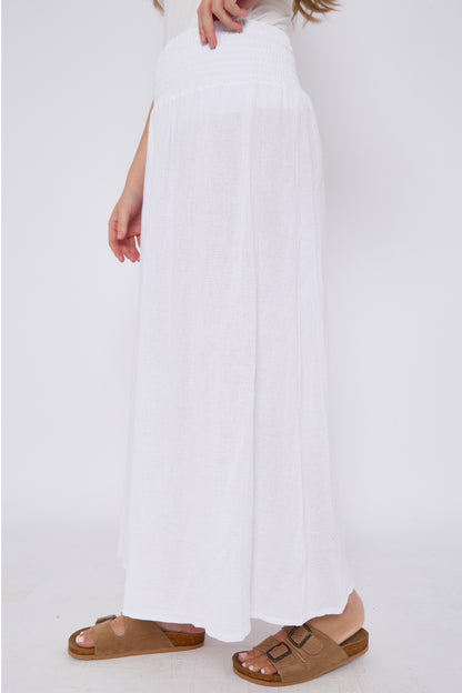 WASHED LINEN ELASTICATED HIGH WAIST SKIRT