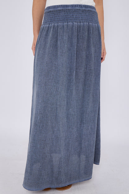 WASHED LINEN ELASTICATED HIGH WAIST SKIRT