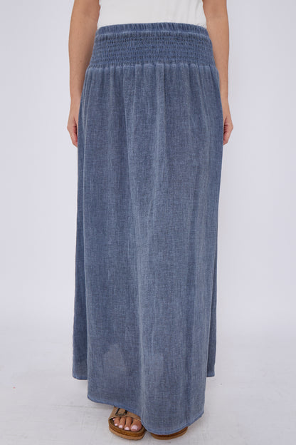 WASHED LINEN ELASTICATED HIGH WAIST SKIRT