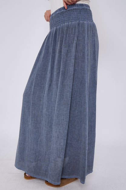 WASHED LINEN ELASTICATED HIGH WAIST SKIRT