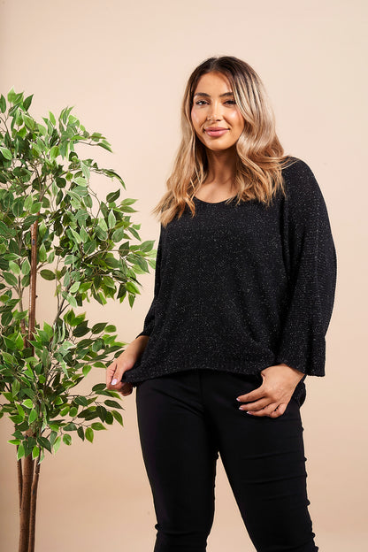 GLITZ V-NECK SHORT SLEEVE ACRYLIC JUMPER