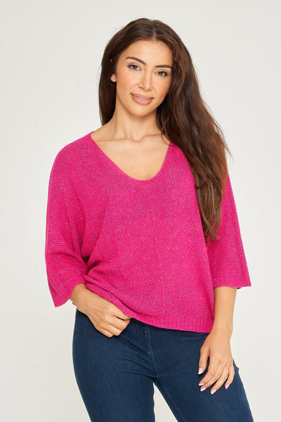 GLITZ V-NECK SHORT SLEEVE ACRYLIC JUMPER