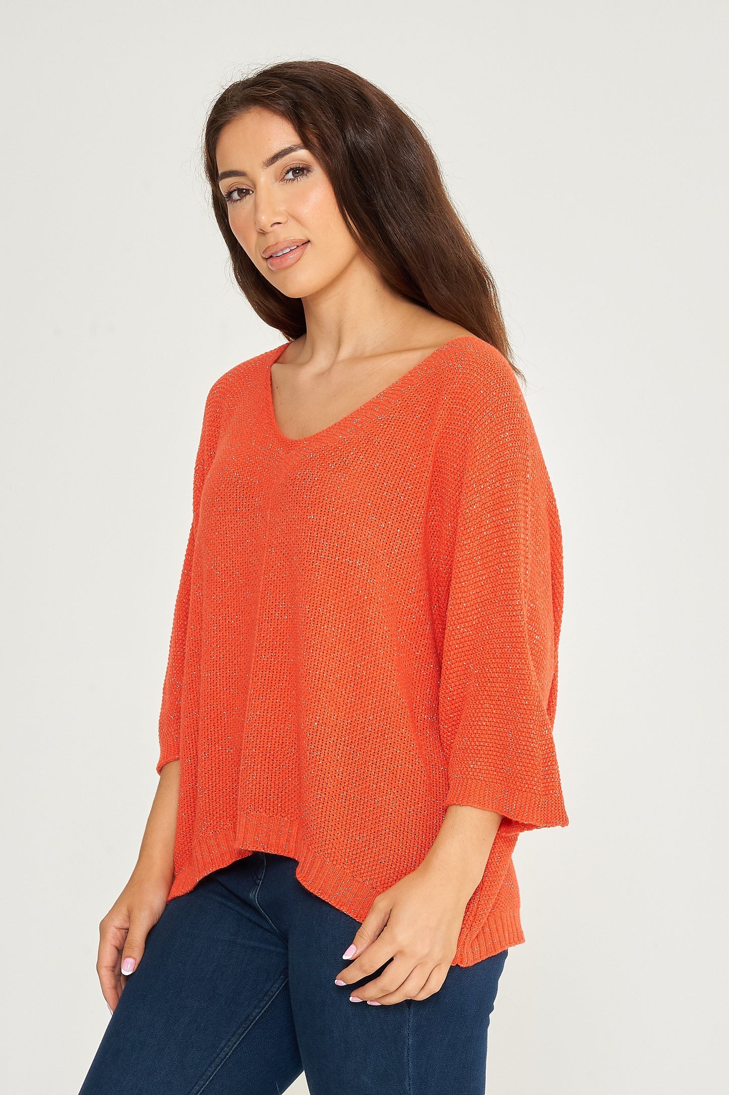 GLITZ V-NECK SHORT SLEEVE ACRYLIC JUMPER