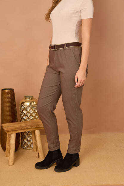 PLAIN BELTED ELASTICATED WAIST MAGIC TROUSERS