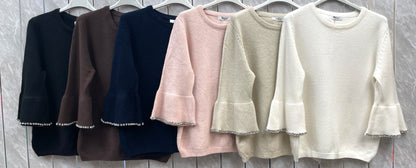 RIBBED NECK DIAMOND DETAIL SLEEVE JUMPER