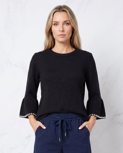 RIBBED NECK DIAMOND DETAIL SLEEVE JUMPER
