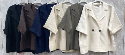 SHORT SLEEVE KNITTED COLLAR JACKET