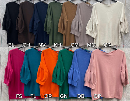 SCOOP JUMPER WITH PUFF SLEEVES