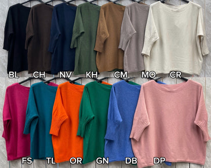 SCOOP JUMPER WITH RIBBED SLEEVES