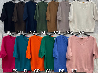 V-NECK RIBBED HEM JUMPER