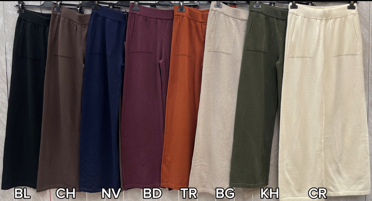 SIDE POCKET WIDE LEG KNIT TROUSERS