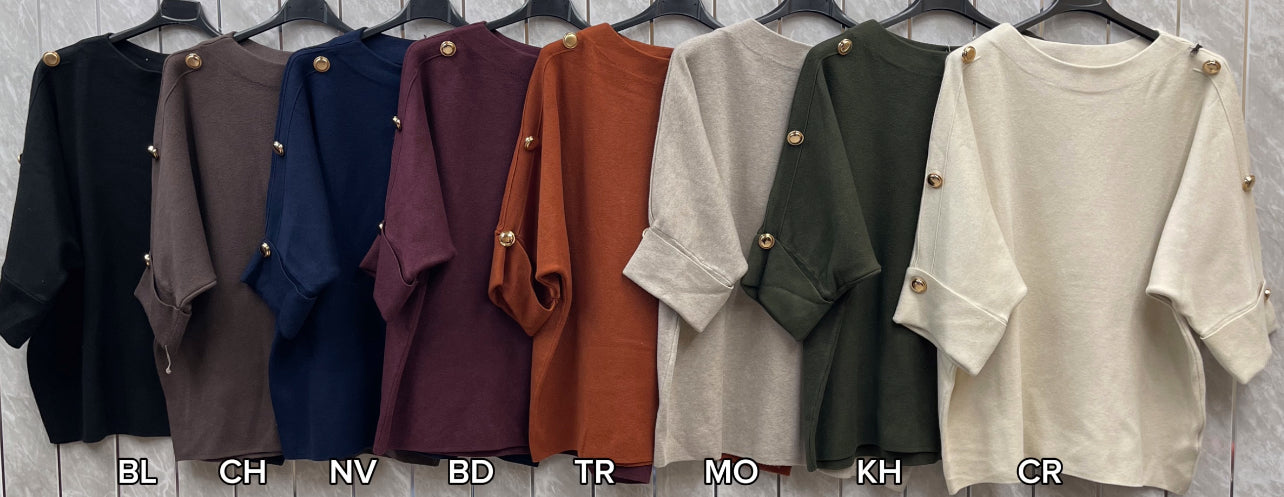 GOLD BUTTON FOLDED SLEEVE JUMPER