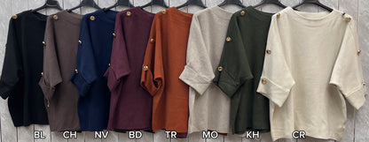 GOLD BUTTON FOLDED SLEEVE JUMPER