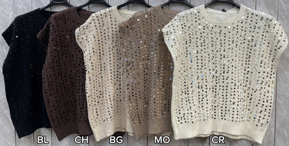 SEQUIN CABLE SLEEVELESS JUMPER