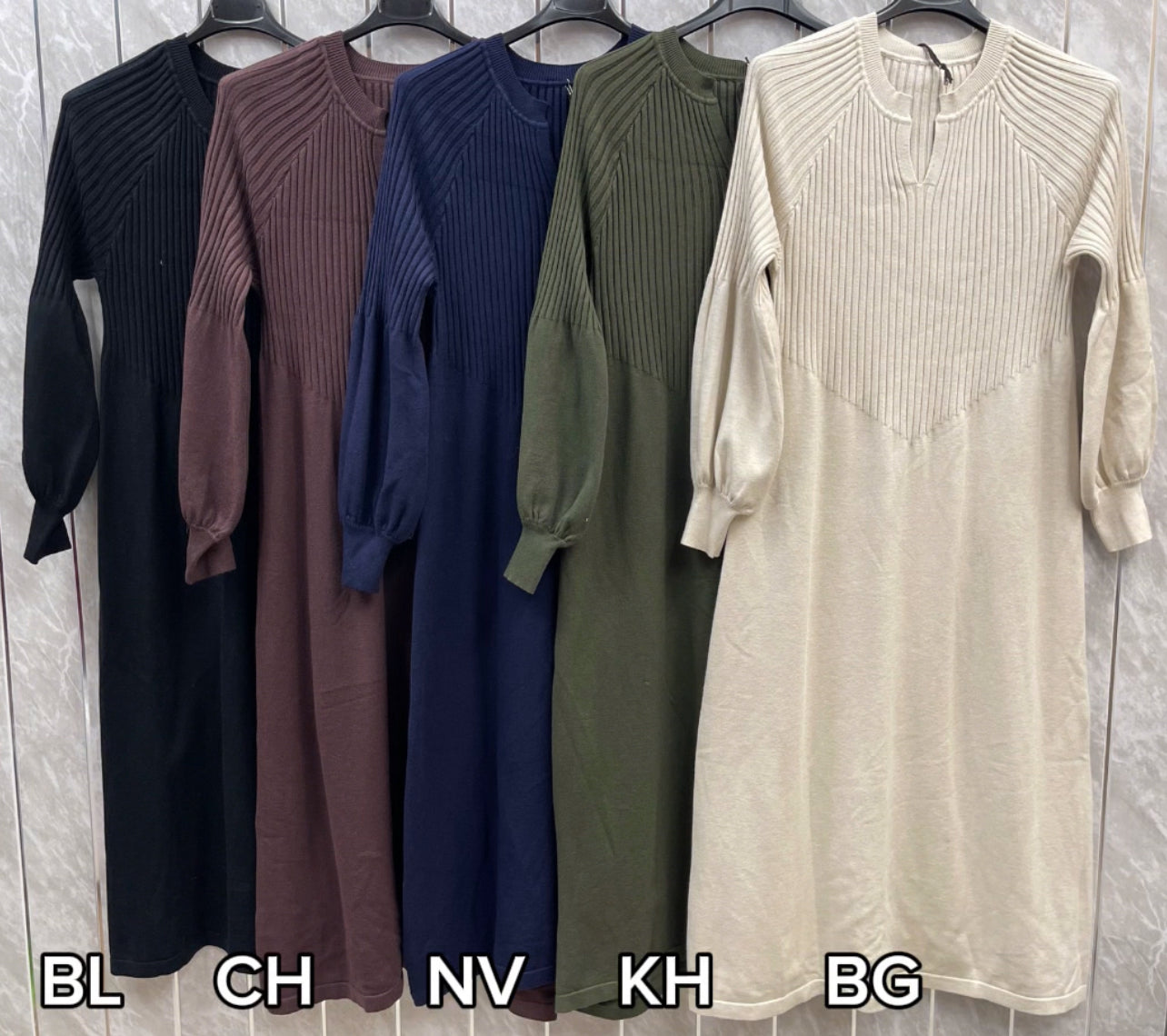 LONG SLEEVE RIBBED DRESS