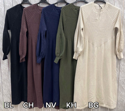 LONG SLEEVE RIBBED DRESS
