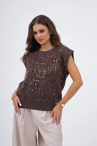 SEQUIN CABLE SLEEVELESS JUMPER