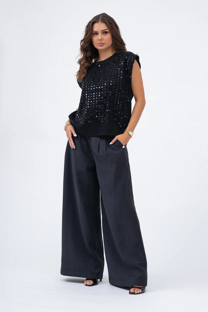 SEQUIN CABLE SLEEVELESS JUMPER