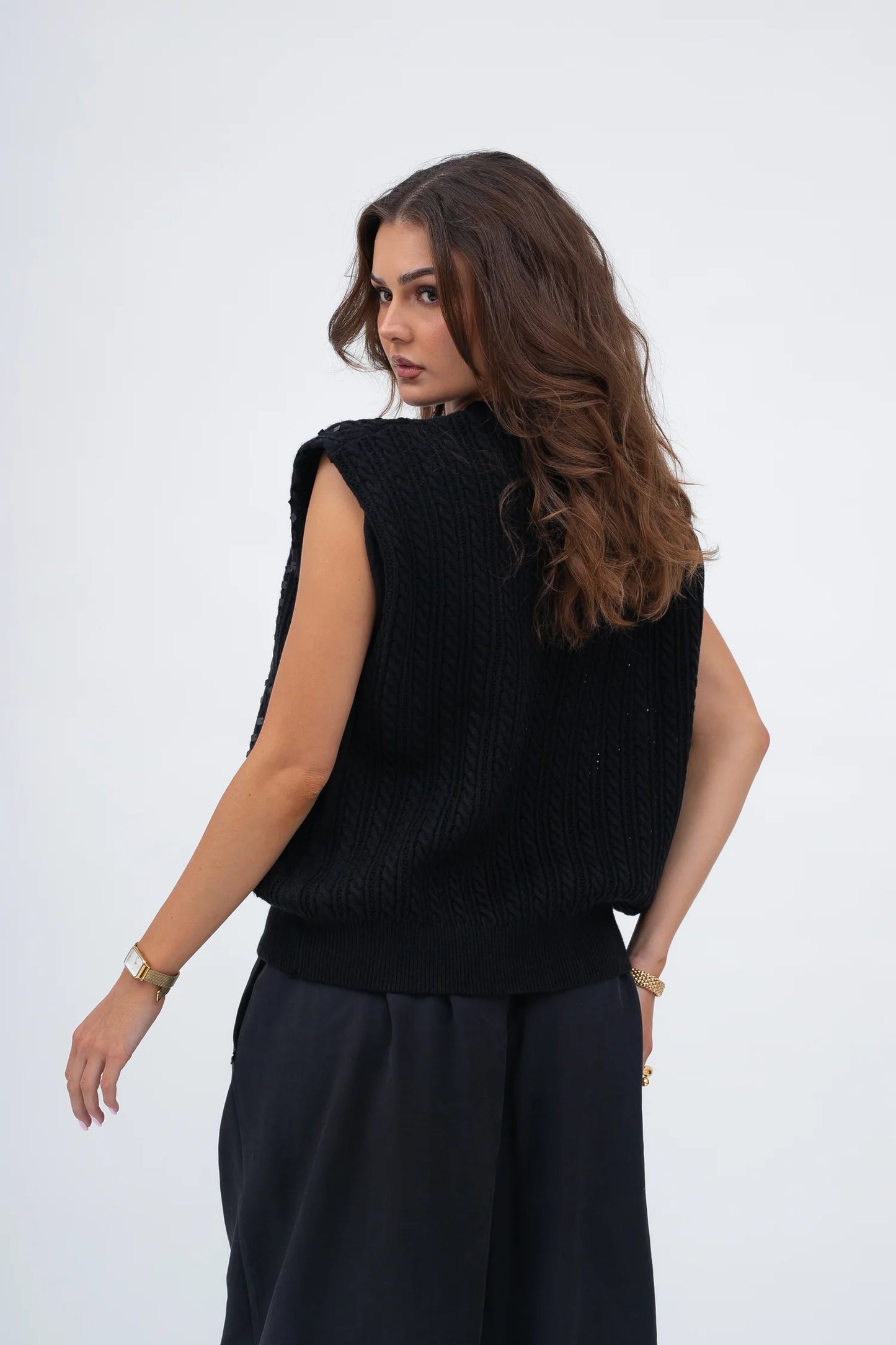 SEQUIN CABLE SLEEVELESS JUMPER