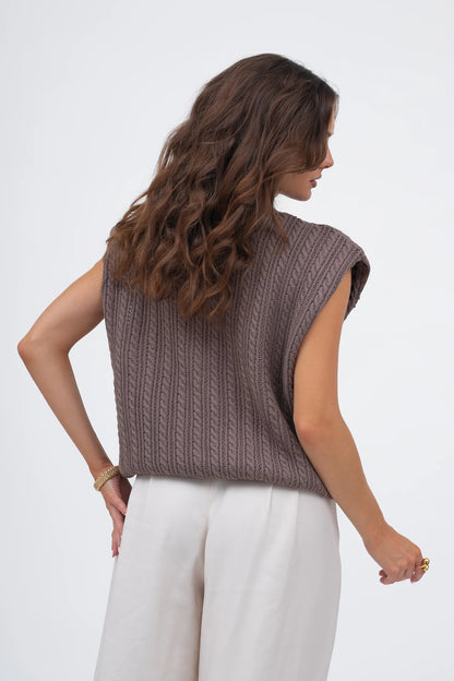 SEQUIN CABLE SLEEVELESS JUMPER