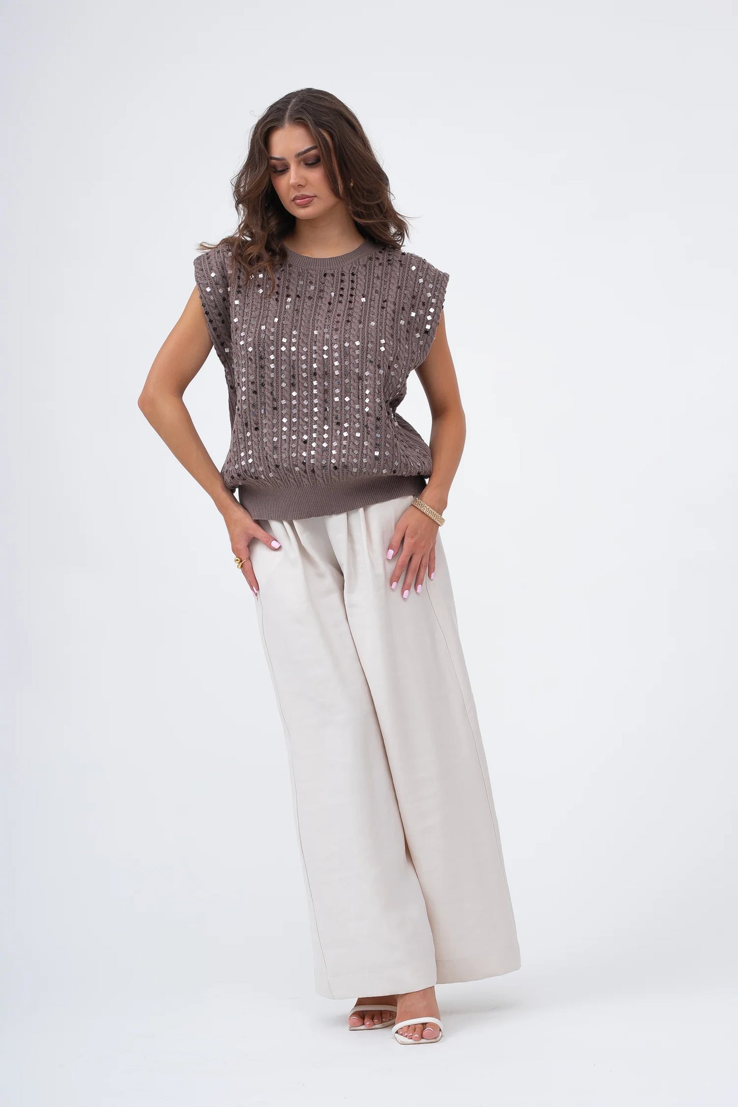 SEQUIN CABLE SLEEVELESS JUMPER