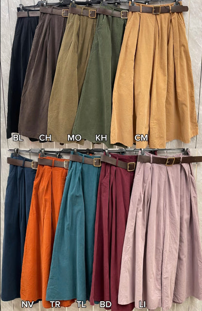 NEEDLECORD WIDE LEG BELTED TROUSERS