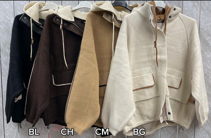 ZIP UP HOODED KNITTED JACKET